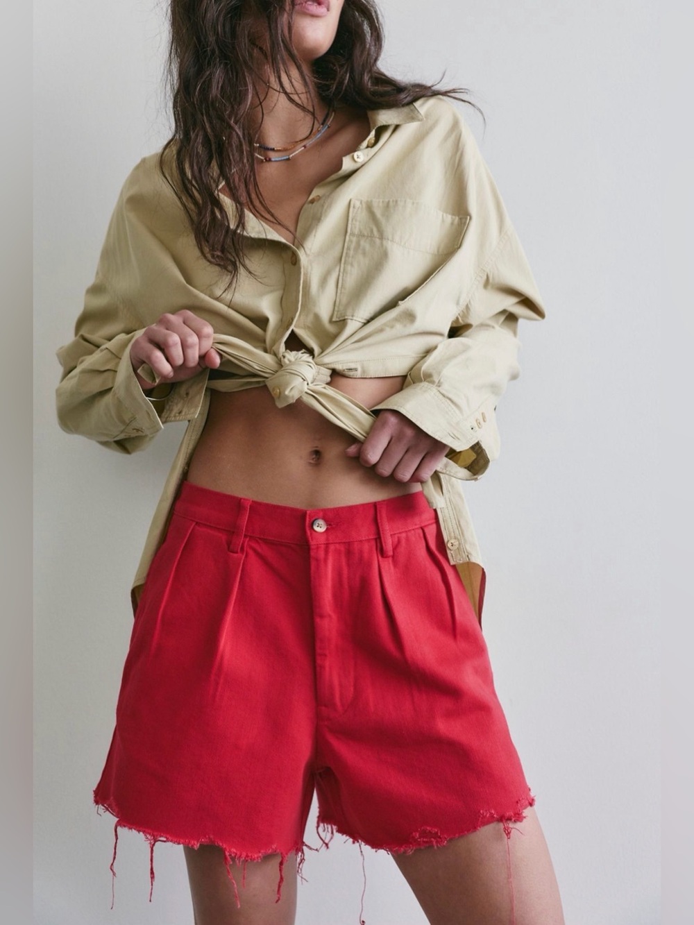 Denimist Blair Double-Pleated Raw Hem Denim Shorts - Nantucket Red -New With Tag